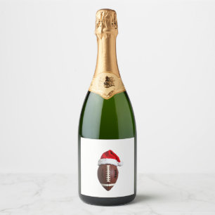 Christmas American Football Ball Santa Hat (2) Sparkling Wine Label