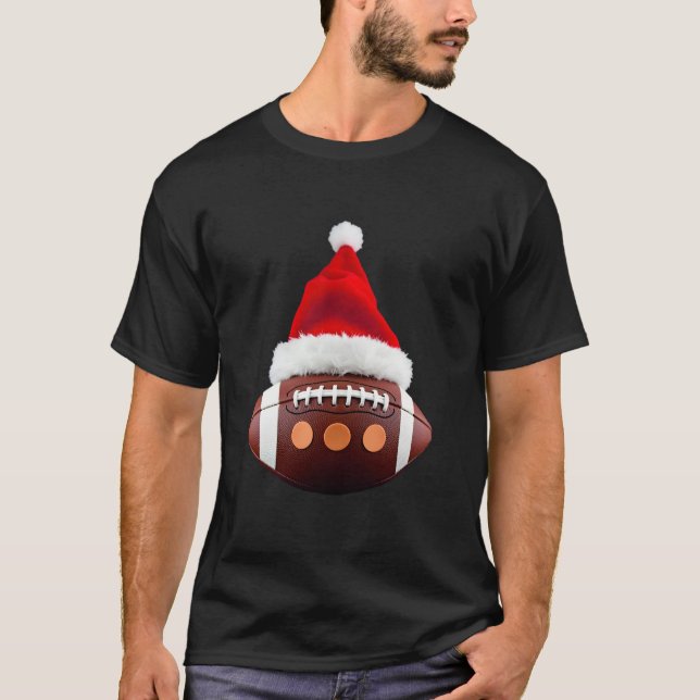 Christmas American Football Ball Santa Hat (2) T-Shirt (Front)