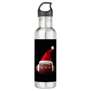 Christmas American Football Ball Santa Hat (3) 710 Ml Water Bottle