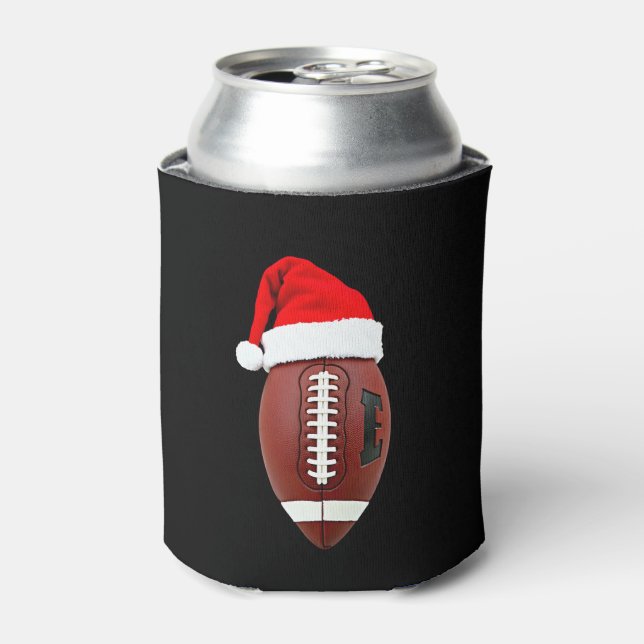 Christmas American Football Ball Santa Hat (3) Can Cooler (Can Front)