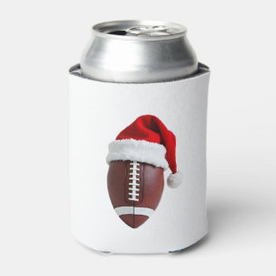 Christmas American Football Ball Santa Hat (3) Can Cooler