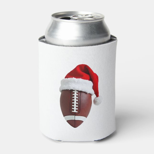 Christmas American Football Ball Santa Hat (3) Can Cooler (Can Front)