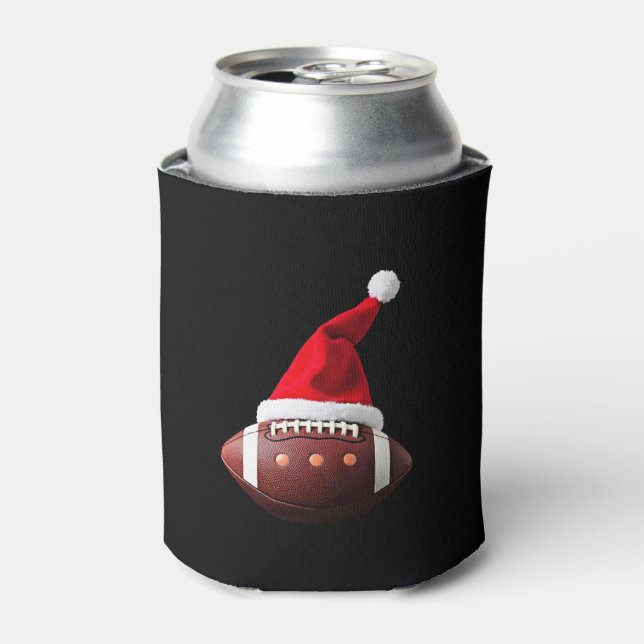 Christmas American Football Ball Santa Hat (3) Can Cooler (Can Front)