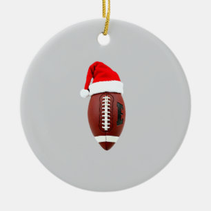 Christmas American Football Ball Santa Hat (3) Ceramic Tree Decoration