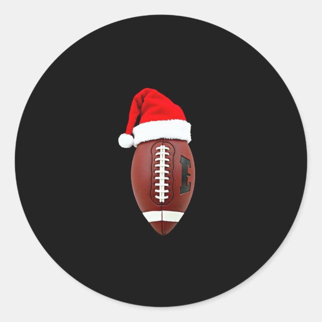 Christmas American Football Ball Santa Hat (3) Classic Round Sticker (Front)