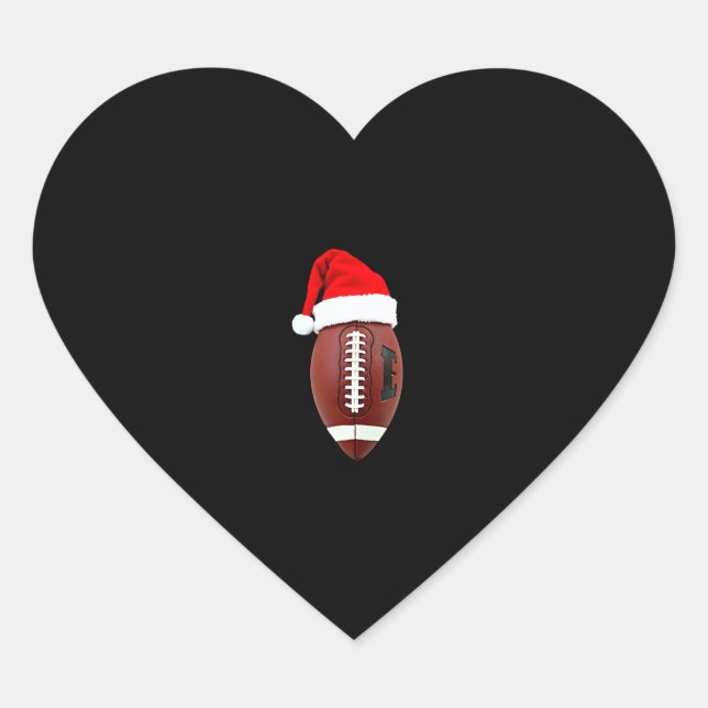 Christmas American Football Ball Santa Hat (3) Heart Sticker (Front)