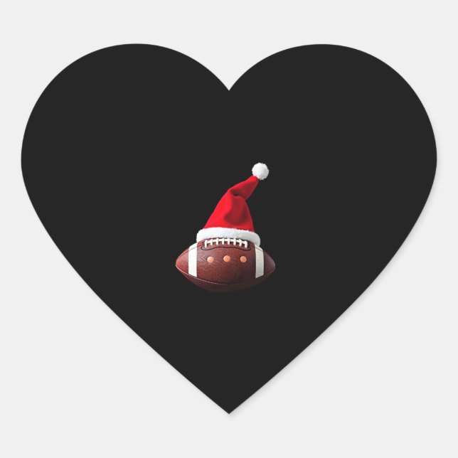 Christmas American Football Ball Santa Hat (3) Heart Sticker (Front)