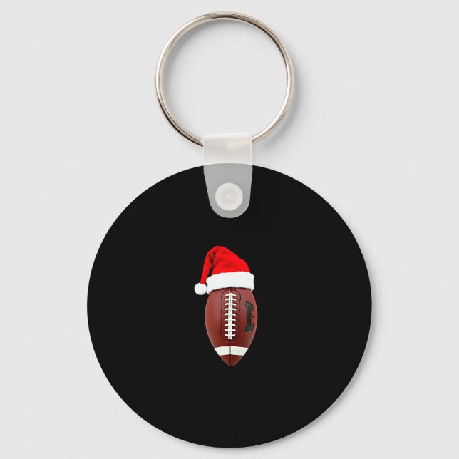 Christmas American Football Ball Santa Hat (3) Key Ring (Front)