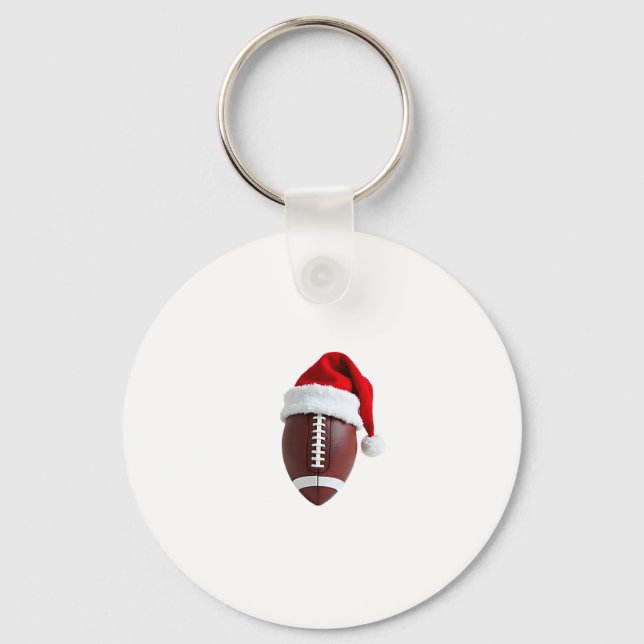 Christmas American Football Ball Santa Hat (3) Key Ring (Front)
