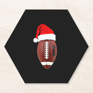 Christmas American Football Ball Santa Hat (3) Paper Coaster
