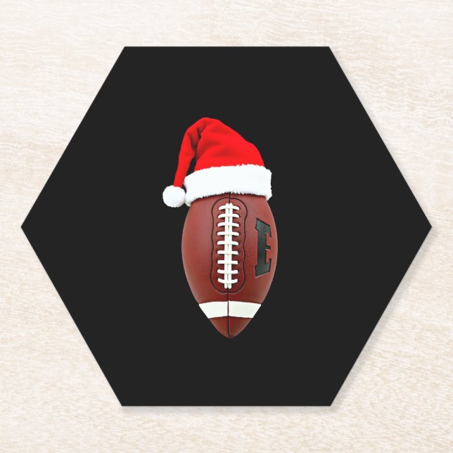 Christmas American Football Ball Santa Hat (3) Paper Coaster (Front)