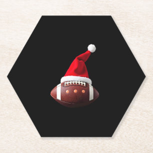 Christmas American Football Ball Santa Hat (3) Paper Coaster