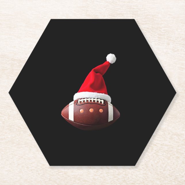 Christmas American Football Ball Santa Hat (3) Paper Coaster (Front)