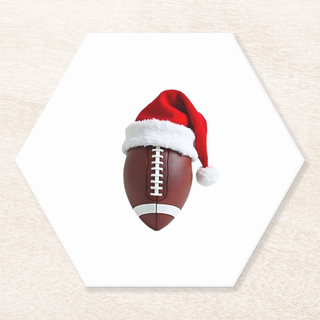 Christmas American Football Ball Santa Hat (3) Paper Coaster (Front)