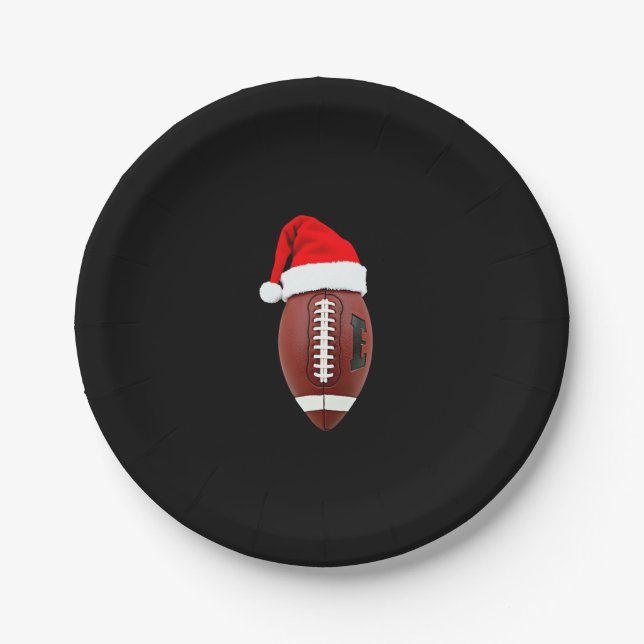 Christmas American Football Ball Santa Hat (3) Paper Plate (Front)