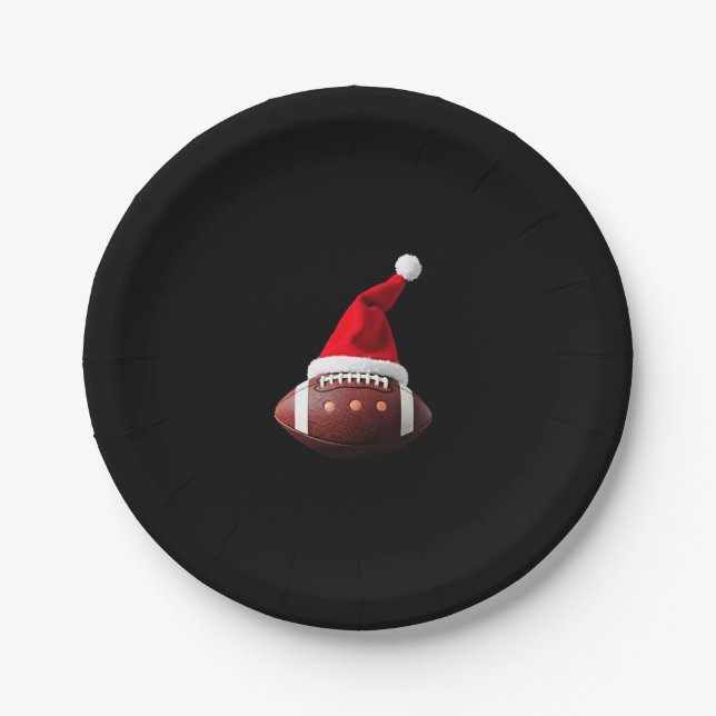 Christmas American Football Ball Santa Hat (3) Paper Plate (Front)