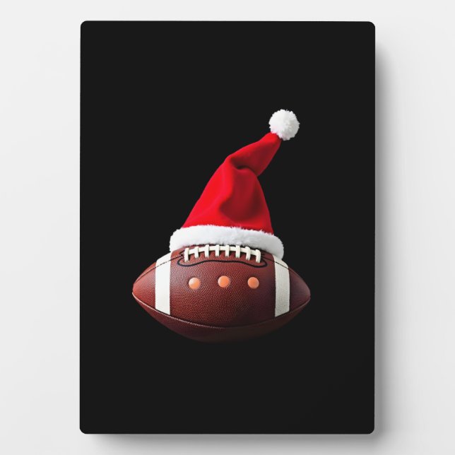 Christmas American Football Ball Santa Hat (3) Plaque (Front)
