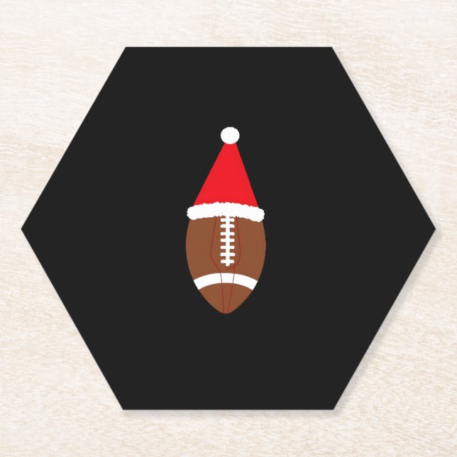 Christmas American Football Ball Santa Hat (4) Paper Coaster (Front)