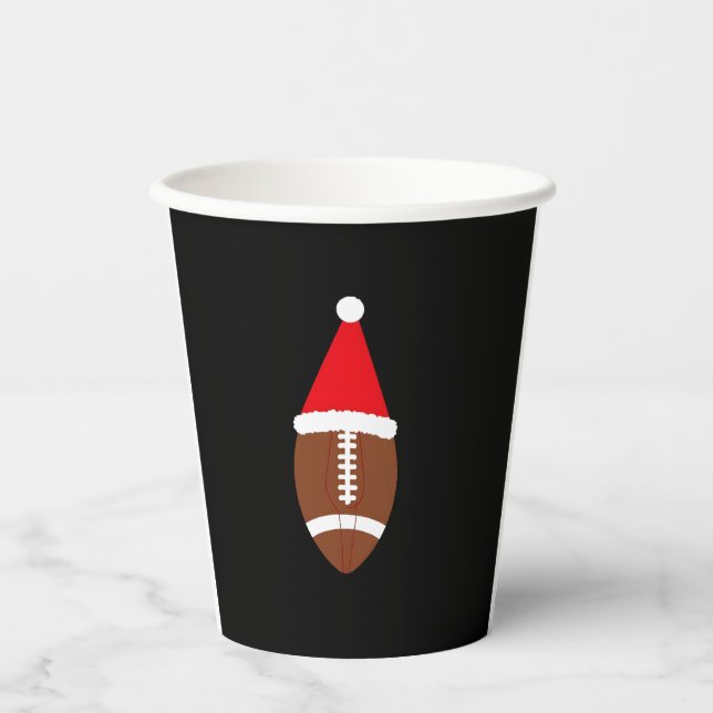 Christmas American Football Ball Santa Hat (4) Paper Cups (Front)
