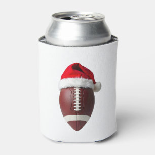 Christmas American Football Ball Santa Hat Can Cooler