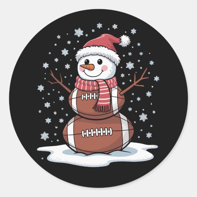 Christmas American Football Snowman Xmas Sport  Classic Round Sticker (Front)