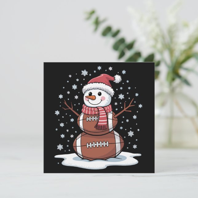 Christmas American Football Snowman Xmas Sport  Holiday Card (Standing Front)