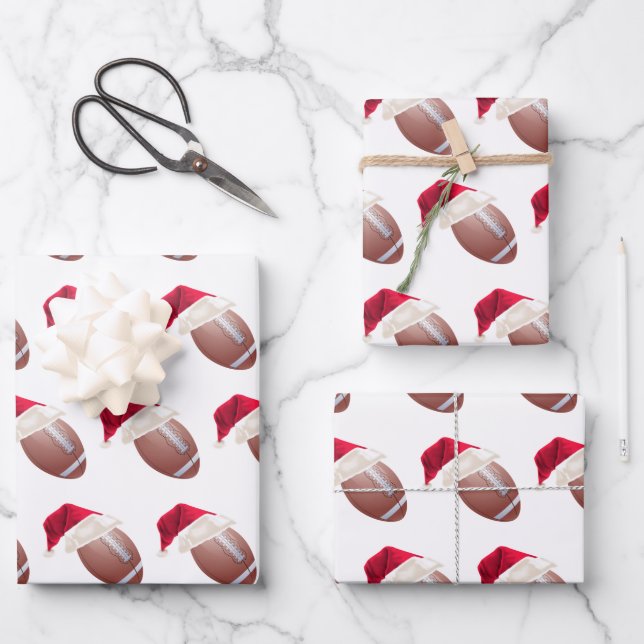 Christmas American Football Sports Santa Holiday Wrapping Paper Sheet (Front)