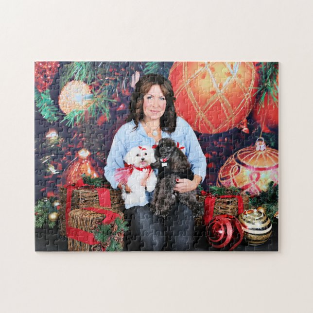 Christmas - Amiche Poodle - Tinkerbell Maltese Jigsaw Puzzle (Horizontal)