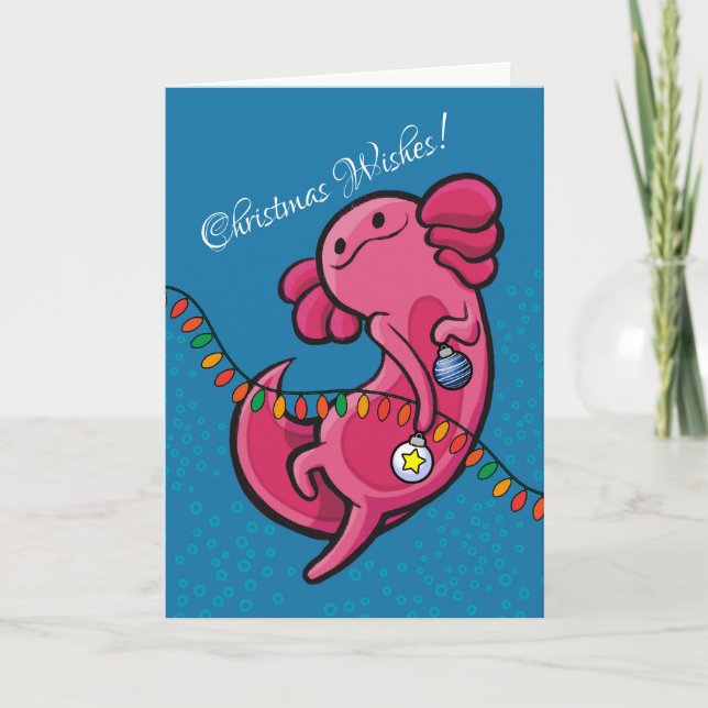 Christmas Amphibian Cute Axolotl with Ornaments Card (Front)