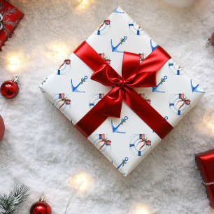 Christmas Anchor and Life Ring Nautical Wrapping Paper