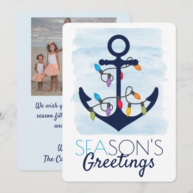Christmas Anchor Lights Season's Greetings Photo Holiday Card (Front/Back)