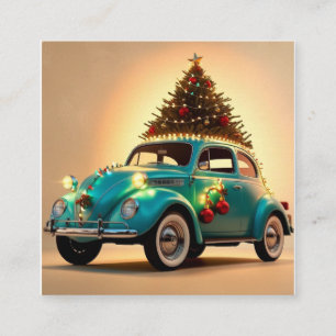christmas and a vintage car square business card