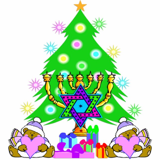 Christmas and Chanukah Together Photo Sculpture Decoration (Front)