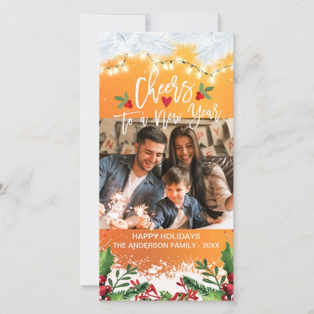 Christmas and Cheers to a New Year Greeting Photo Holiday Card (Front)