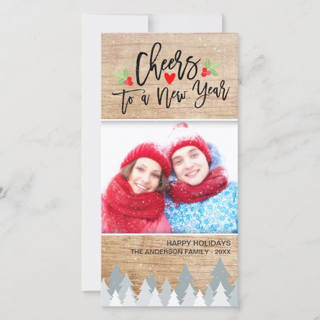 Christmas and Cheers to a New Year Greeting Photo Holiday Card (Front)