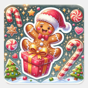 Christmas and Ginger Bread Man Square Sticker