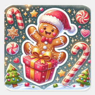 Christmas and Ginger Bread Man Square Sticker