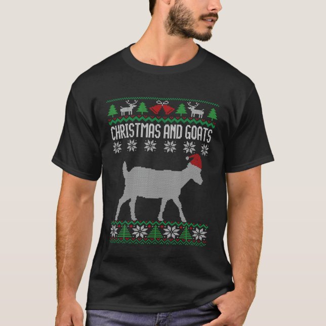 Christmas And Goats  Farmer Girl Ugly Christmas T-Shirt (Front)