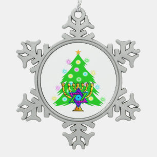 Christmas and Hanukkah Interfaith Snowflake Pewter Christmas Ornament
