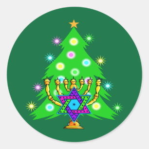 Christmas and Hanukkah Together Classic Round Sticker