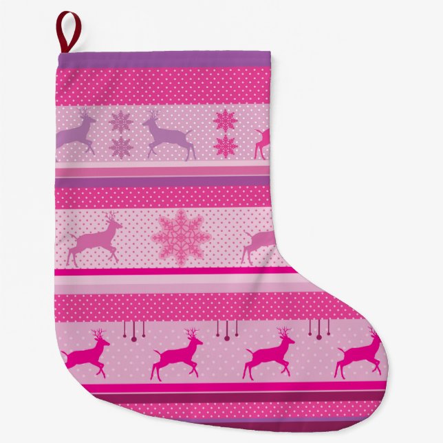 Christmas and Happy New Year! Nordic pattern Large Christmas Stocking (Front)