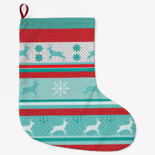 Christmas and Happy New Year! Nordic pattern Large Christmas Stocking