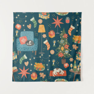 Christmas and Happy New Year seamless pattern. Swe Tapestry