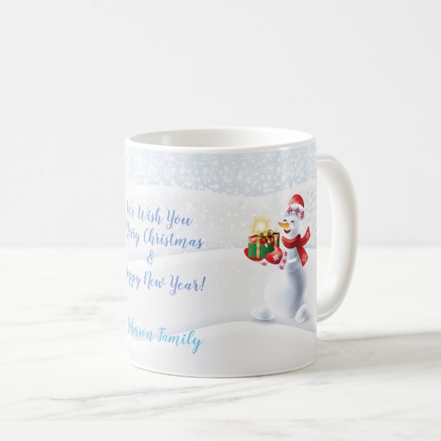 Christmas and Happy NewYear Winter Holiday Snowman Coffee Mug (Front Right)