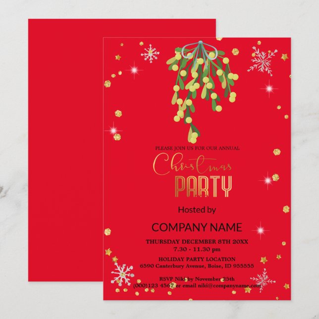 Christmas  and Mistletoe Decorations Corporate Invitation (Front/Back)
