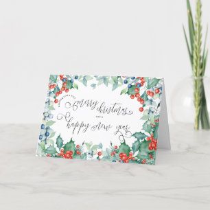 Christmas and New Year Calligraphy Winter Berries Holiday Card