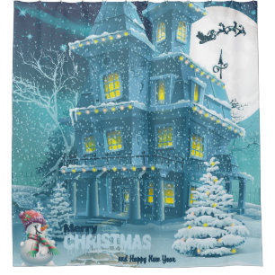 Christmas and New Year greeting card with the imag Shower Curtain