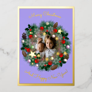 Christmas and New Year greetings, photo in a crown Foil Holiday Card