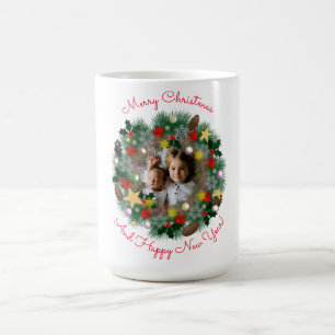 Christmas and New Year greetings, photo in wreath Coffee Mug