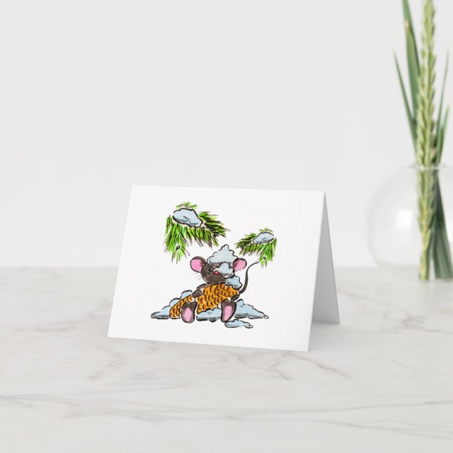 Christmas and New Year mouse with a cone Card (Front)